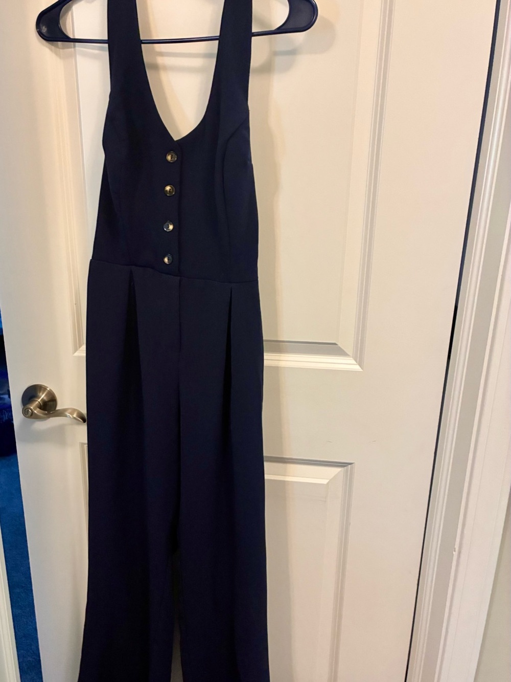 Monteau Navy Wide-Leg Button-Front Jumpsuit